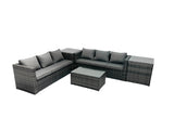 Fimous Rattan Garden Furniture Dining Set 6 seater Patio Coffee Table Sofa Set with 2 Side Tables Dark Grey Mixed