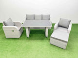 Fimous Outdoor Rattan Garden Furniture Dining Set 6 seater Patio Rectangular Table 3 Seater Sofa Reclining Chair Set with Big Stool