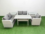 Fimous High Back Poly Rattan Garden Furniture Set with Reclining Chair Loveseat Sofa Rectangular Dining Table Indoor Outdoor Patio  Set 2 Side Table Light Grey