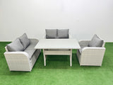 Fimous High Back Poly Rattan Garden Furniture Set with Reclining Chair Loveseat Sofa Rectangular Dining Table Indoor Outdoor Patio  Set Light Grey