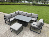 Fimous Aluminium Garden Furniture Sets,8 Seater Outdoor Conversational Dining Set with Adjustable Rising Lifting Dining Table Cushions for Yard,Poolside, Patio, Dark Grey