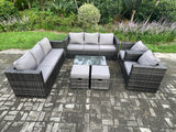 Fimous Wicker PE Rattan Sofa Set Outdoor Patio Garden Furniture with 2 Armchairs Oblong Coffee Table 2 Small Footstools Dark Grey Mixed