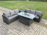 Fimous Rattan Garden Furniture Set with Fire Pit Table 4 Pieces Outdoor Patio Lounge Sofa Set Dark Grey Mixed