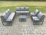 Fimous Aluminium Outdoor Lounge Sofa Set Garden Furniture Sets with Square Coffee Table 2 Chairs Dark Grey 8 Seater