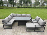 Fimous Aluminium Garden Furniture Sets,9 Seater Outdoor Conversational Dining Set with Adjustable Rising Lifting Dining Table Cushions for Yard,Poolside, Patio, Dark Grey