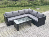 Fimous 6 Seater Rattan Corner Sofa Lounge Sofa Set With Rectangular Coffee Table Dark Grey Mixed Right Hand