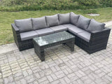 Fimous 6 Seater Rattan Corner Sofa Lounge Sofa Set With Rectangular Coffee Table Dark Grey Mixed Right Hand