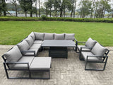 Fimous Aluminium Garden Furniture Sets,10 Seater Outdoor Conversational Dining Set with Adjustable Rising Lifting Dining Table Cushions for Yard,Poolside, Patio, Dark Grey