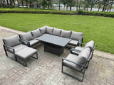 Fimous Aluminium Garden Furniture Sets,10 Seater Outdoor Conversational Dining Set with Adjustable Rising Lifting Dining Table Cushions for Yard,Poolside, Patio, Dark Grey