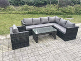 Fimous 7 Seater Rattan Corner Sofa Lounge Sofa Set With Rectangular Coffee Table With Arm Chair Dark Grey Mixed