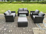 Fimous 7 Seater Dark Grey Mixed High Back Rattan Sofa Set Square Coffee Table Garden Furniture 2 Seater Sofa Chairs Outdoor Patio