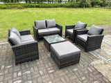 Fimous 7 Seater Dark Grey Mixed High Back Rattan Sofa Set Square Coffee Table Garden Furniture 2 Seater Sofa Chairs Outdoor Patio