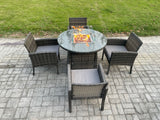 Fimous Outdoor PE Rattan Garden Furniture Set Gas Fire Pit Round Table Sets Gas Heater with 4 Seater Dining Cahirs Dark Grey Mixed