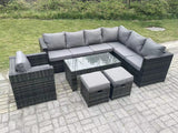 Fimous 9 Seater Rattan Corner Sofa Lounge Sofa Set With Rectangular Coffee Table 2 Stool Dark Grey Mixed Right Hand