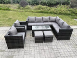 Fimous 10 Seater Rattan Corner Sofa Lounge Sofa Set With Rectangular Coffee Table 2 Stool Dark Grey Mixed Right Hand