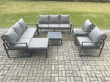 Fimous Aluminium Patio Outdoor Garden Furniture Lounge Sofa Set with Square Coffee Table 2 Chairs Big Footstool Dark Grey