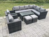 Fimous 10 Seater Rattan Corner Sofa Lounge Sofa Set With Rectangular Coffee Table 2 Stool Dark Grey Mixed Right Hand