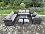 Fimous Outdoor Lounge Sofa Set Wicker PE Rattan Garden Furniture Set with 2 Armchairs Oblong Coffee Table 2 Side Tables 2 Small Footstools Dark Grey Mixed