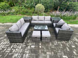 Fimous Outdoor Lounge Sofa Set Wicker PE Rattan Garden Furniture Set with 2 Armchairs Oblong Coffee Table 2 Side Tables 2 Small Footstools Dark Grey Mixed
