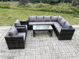 Fimous 8 Seater Rattan Corner Sofa Lounge Sofa Set With Rectangular Coffee Table 2 Arm Chair Dark Grey Mixed Right Hand