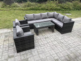 Fimous 8 Seater Rattan Corner Sofa Lounge Sofa Set With Rectangular Coffee Table 2 Arm Chair Dark Grey Mixed Right Hand