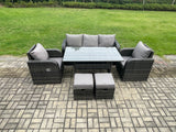 Fimous Rattan Garden Furniture 6 Piece Grey Patio Furniture Set Patio Conservatory 7 Seater Set Outdoor Rectangular Table and Chairs