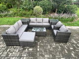 Fimous Outdoor Lounge Sofa Set Wicker PE Rattan Garden Furniture Set with 2 Armchairs Oblong Coffee Table 2 Side Tables Big Footstool Dark Grey Mixed