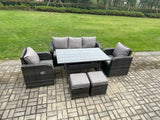 Fimous Rattan Garden Furniture 6 Piece Grey Patio Furniture Set Patio Conservatory 7 Seater Set Outdoor Rectangular Table and Chairs