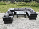 Fimous 8 Seater Rattan Corner Sofa Lounge Sofa Set With Rectangular Coffee Table Side Table 2 Arm Chair Dark Grey Mixed Right Hand