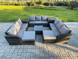 Fimous 11 Seater Rattan Outdoor Furniture Set Patio Garden Sofa Set with Square Coffee Table 3 Seater Sofa 2 Big Footstool Side Table Dark Grey Mixed