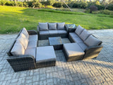 Fimous 11 Seater Rattan Outdoor Furniture Set Patio Garden Sofa Set with Square Coffee Table 3 Seater Sofa 2 Big Footstool Side Table Dark Grey Mixed