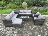 Fimous 9 Seater Outdoor Lounge Sofa Set Wicker PE Rattan Garden Furniture Set with 2 Armchair Oblong Coffee Table Side Table Big Footstool Dark Grey Mixed
