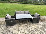 Fimous Rattan Garden Furniture 4 Piece Grey Patio Furniture Set Patio Conservatory 5 Seater Set Outdoor Rectangular Table and Chairs
