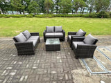 Fimous 6 Seater Dark Grey Mixed High Back Rattan Sofa Set Square Coffee Table Garden Furniture Outdoor Patio With Love Sofa Arm Chairs
