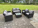 Fimous 6 Seater Dark Grey Mixed High Back Rattan Sofa Set Square Coffee Table Garden Furniture Outdoor Patio With Love Sofa Arm Chairs