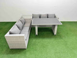 Fimous Rattan Garden Furniture Dining Set 6 seater Patio Rectangular Table Sofa Set with Side Table Light Grey