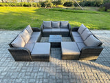 Fimous 11 Seater Outdoor Rattan Garden Furniture Set Conservatory Patio Sofa Coffee Table With 2 Big Footstool Dark Grey Mixed