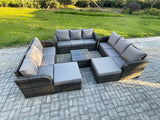 Fimous 11 Seater Outdoor Rattan Garden Furniture Set Conservatory Patio Sofa Coffee Table With 2 Big Footstool Dark Grey Mixed