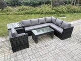 Fimous 7 Seater Rattan Corner Sofa Lounge Sofa Set With Rectangular Coffee Table With Arm Chair And Side Table Dark Grey Mixed Right Hand