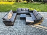 Fimous Patio Garden Furniture Sets Wicker 10 Seater Outdoor Rattan Furniture Sofa Sets with Square Coffee Table Big Footstool