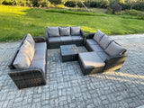 Fimous Patio Garden Furniture Sets Wicker 10 Seater Outdoor Rattan Furniture Sofa Sets with Square Coffee Table Big Footstool