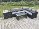 Fimous 6 Seater Rattan Corner Sofa Lounge Sofa Set With Rectangular Coffee Table Side Table Dark Grey Mixed Right Hand