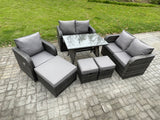 Fimous 8 Seater Outdoor Garden Dining Sets Rattan Furniture With Dining Table Armchairs Love Sofa 3 Footstools Dark Grey Mixed