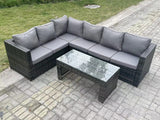 Fimous 6 Seater Rattan Corner Sofa Lounge Sofa Set With Rectangular Coffee Table Dark Grey Mixed Left Hand