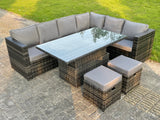 Fimous 8 Seat Dark Mixed Grey Rattan Garden Furniture Corner Sofa Set Adjustable Dining Or Coffee Table Right Side