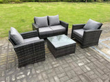Fimous 4 Seater Dark Grey Mixed High Back Rattan Sofa Set Square Coffee Table Garden Furniture Outdoor Patio