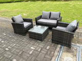 Fimous 4 Seater Dark Grey Mixed High Back Rattan Sofa Set Square Coffee Table Garden Furniture Outdoor Patio