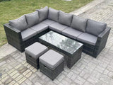 Fimous 8 Seater Rattan Corner Sofa Lounge Sofa Set With Rectangular Coffee Table 2 Stool Dark Grey Mixed Left Hand