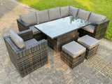 Fimous 9 Seats Dark Mixed Grey Rattan Garden Furniture Corner Sofa Set Adjustable Dining Or Coffee Table Chair Right Corner