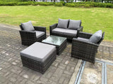 Fimous 5 Seater Dark Grey Mixed High Back Rattan Sofa Set Square Coffee Table Garden Furniture Outdoor Patio